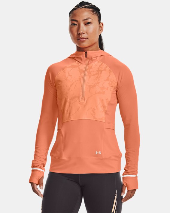 Women's UA OutRun The Cold Hooded ½ Zip, Orange, pdpMainDesktop image number 0